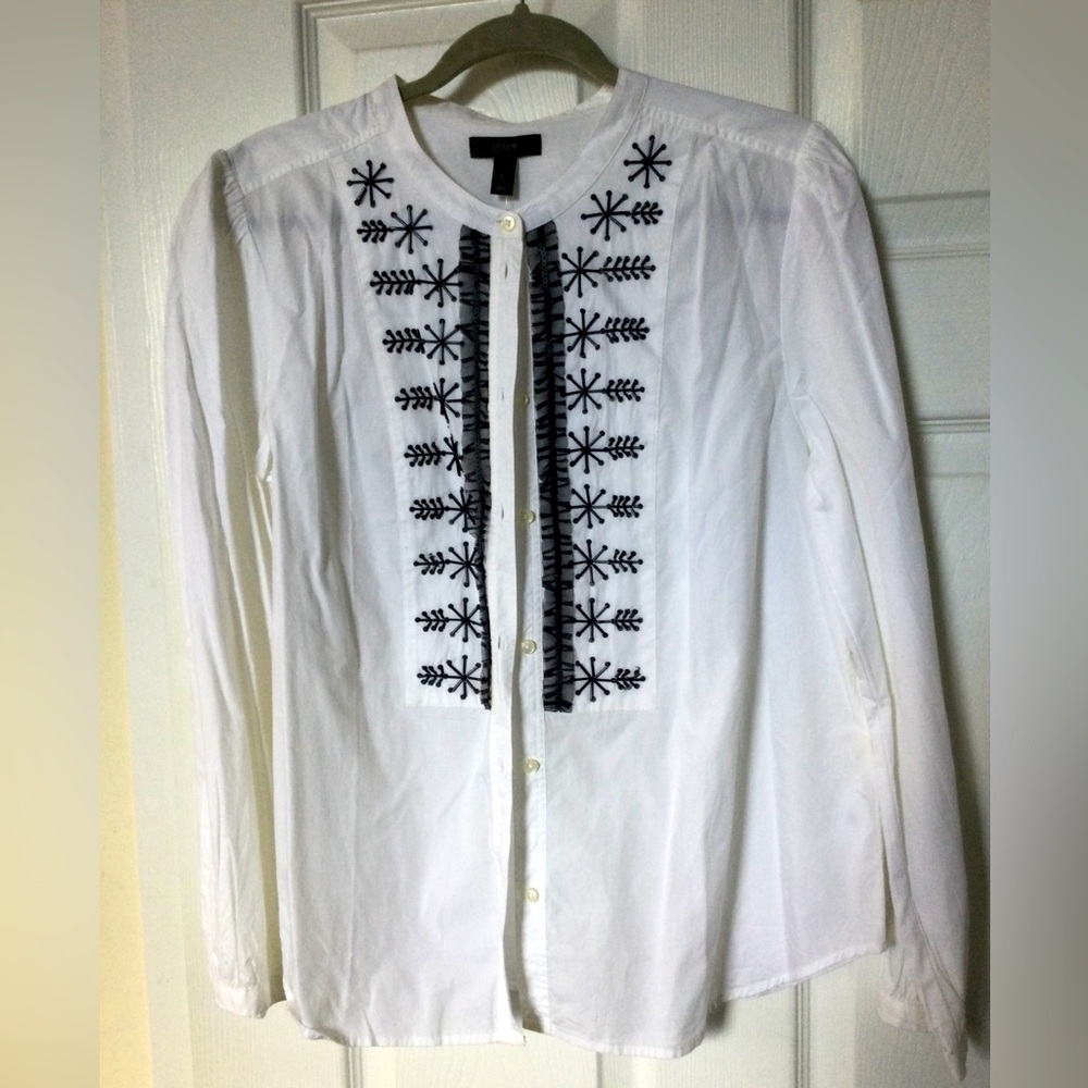 J Crew White Button-Up with Black Embellishments NWT